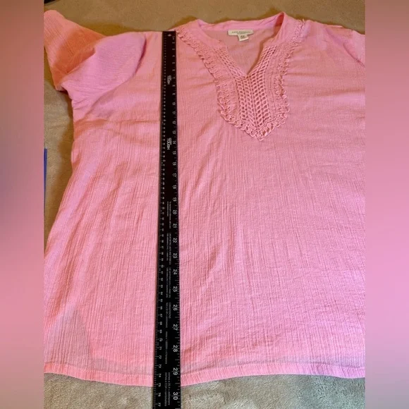 Appleseeds Pink Tunic w/Embroidered Lace Yoke Fabric Natural Wrinkle Size 2X - Picture 11 of 11